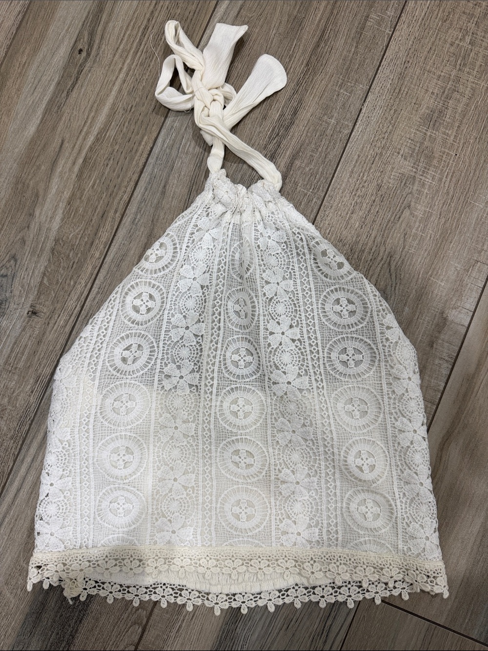 Dance & Marvel Cream Lace Drawstring Tote